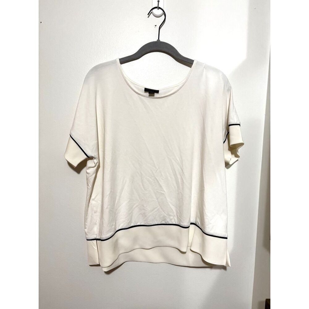 J.‎ Jill Wearever Top Petite M Ivory Layered Hem Minimalist Preppy Academia